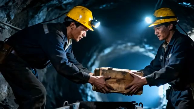  矿洞内工人传递木箱场景1674#横屏 	 