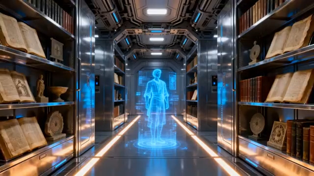  科技感空间中的全息人物影像2215#横屏 	 