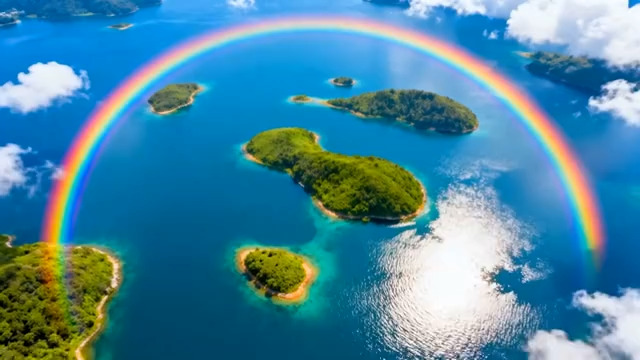  空中俯瞰海岛彩虹美景366#横屏 	 