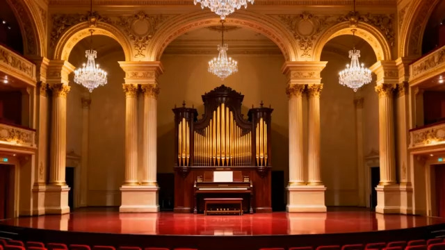  剧院舞台上的钢琴与管风琴772#横屏 	 -