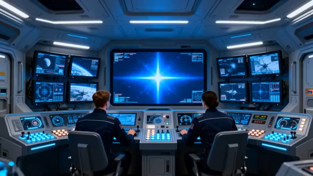  科幻空间站内工作人员操控场景2347#横屏 	 