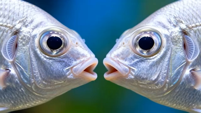  近距离特写两条相对的鱼74#横屏 	 -