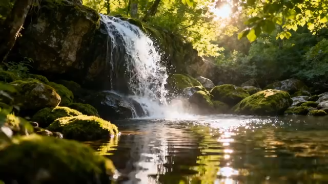 森林中瀑布自然景观(2)3683#横屏 