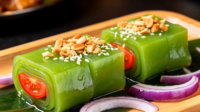  浇汁绿色蔬菜卷美食素材2849#横屏 	 