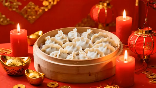  节日氛围中的饺子美食2691#横屏 	 