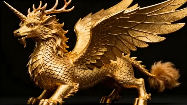  金色神兽雕塑素材594#横屏 	 - 