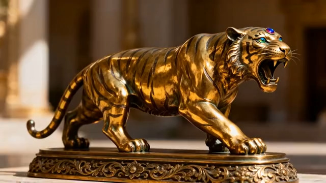  金色老虎雕像特写822#横屏 	 