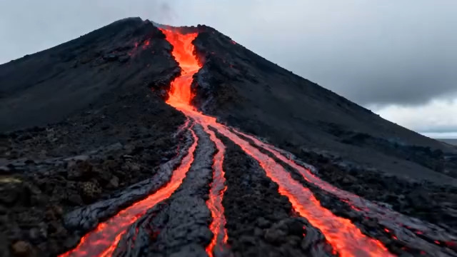  火山岩浆流淌景象1288#横屏 	 