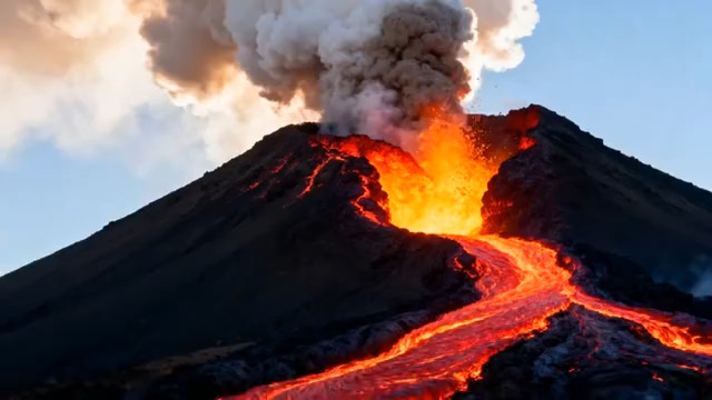  火山喷发岩浆流淌景象526#横屏 	 