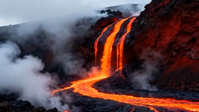  火山熔岩流淌自然景象695#横屏 	 