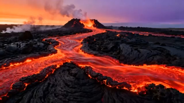  火山喷发熔岩流淌景象(2)2392#横屏 	 -