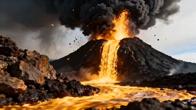  火山喷发熔岩流淌景象(1)2021#横屏 	 