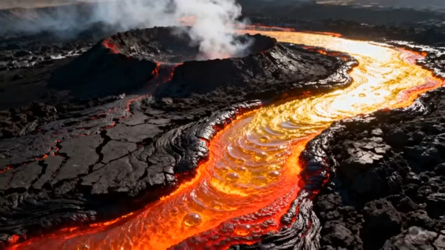  活火山熔岩流动景象2514#横屏 	 