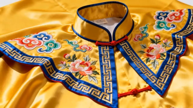  黄色刺绣中式服装特写175#横屏 	 