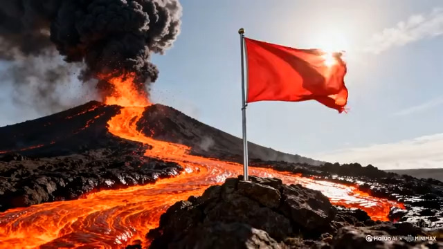  活火山喷发红旗屹立场景2924#横屏 	 - 