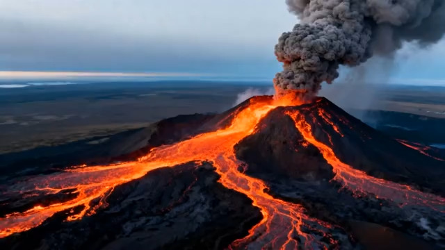  活火山喷发熔岩流动景象1424#横屏 	 -