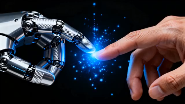 人手与机械手指尖相触素材1473#横屏 