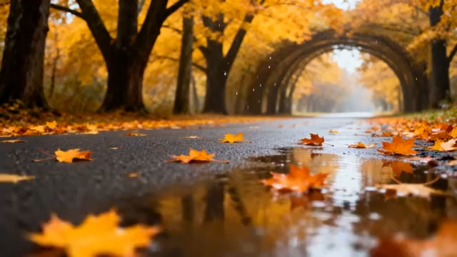 秋日落叶铺就的林间道路5371#横屏 