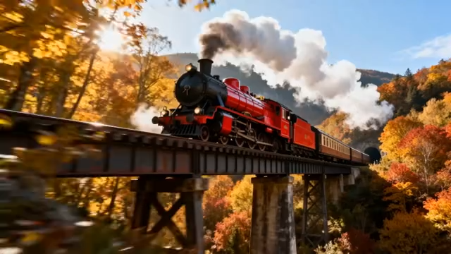 秋日森林溪流枫叶美景3627#横屏 