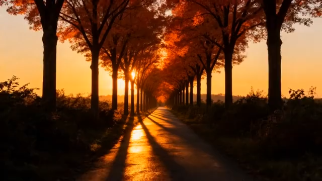 秋日林间道路日落景象4140#横屏 