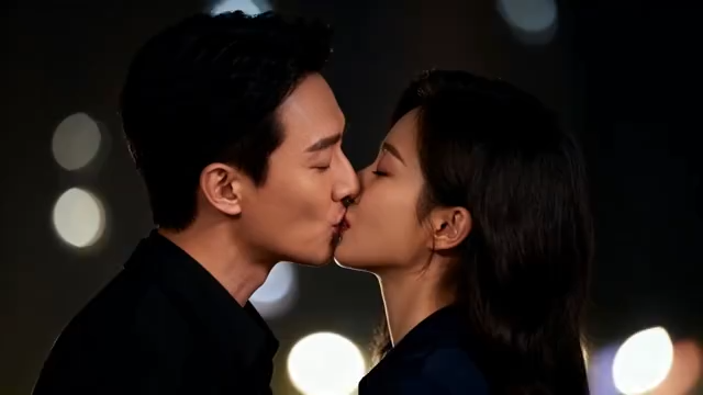 情侣夜晚亲密接吻1561#横屏 