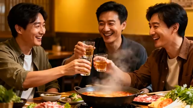 朋友聚餐举杯喝酒场景3757#横屏 