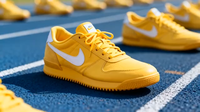 跑道上的黄色运动鞋特写5144#横屏 