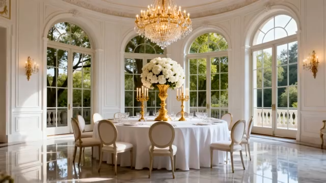 欧式豪华餐厅圆桌布置场景3737#横屏 