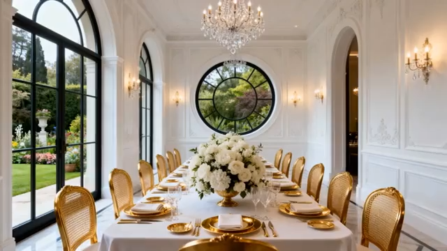 欧式风格餐厅餐桌布置场景2778#横屏 