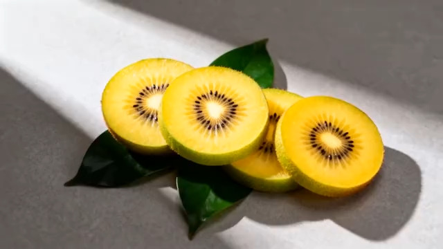  黄心猕猴桃切片特写2428#横屏 	 