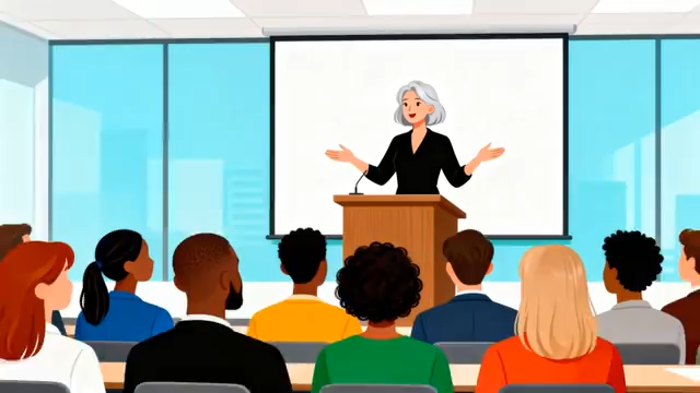 女性在讲台前演讲5279#横屏 