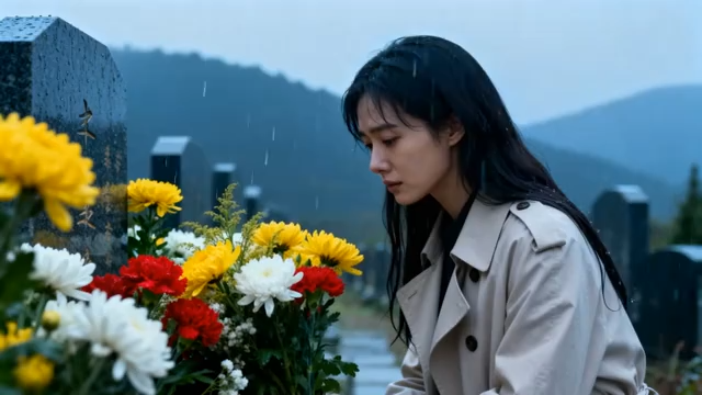 女子墓前献花缅怀故人5126#横屏 