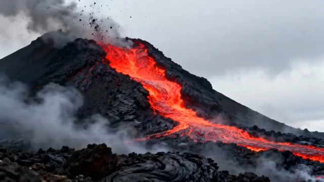  活火山岩浆流淌自然景观1620#横屏 	 