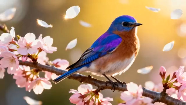  花枝上栖息的彩色小鸟1770#横屏 	 