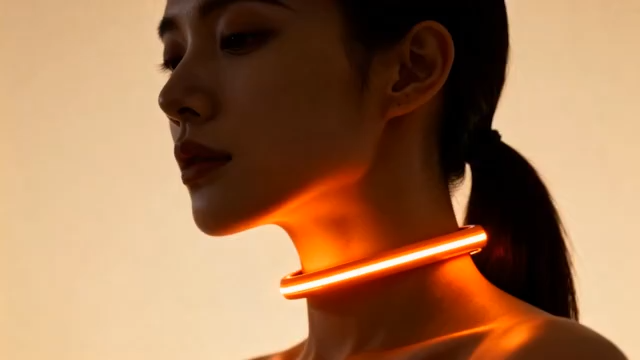 女性佩戴发光项圈特写1913#横屏 