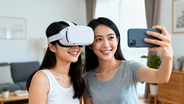 女性在家使用设备自拍1845#横屏 