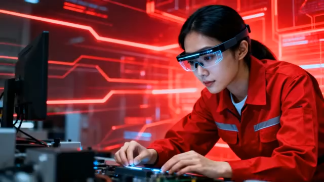 女性工程师使用眼镜工作5038#横屏 