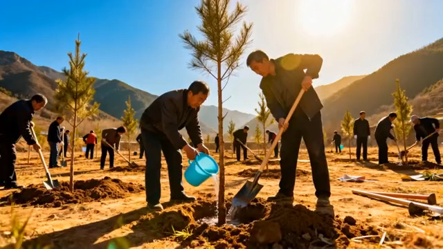  户外众人植树场景733#横屏 	 