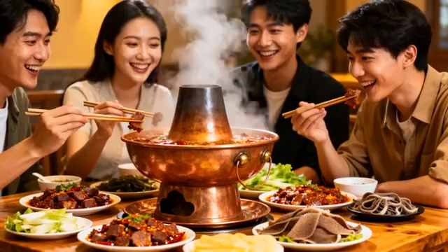 年轻人聚餐吃火锅场景862#横屏 