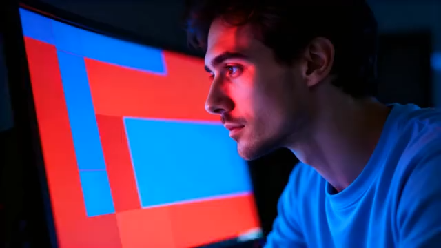 男子专注看电脑画面1799#横屏 