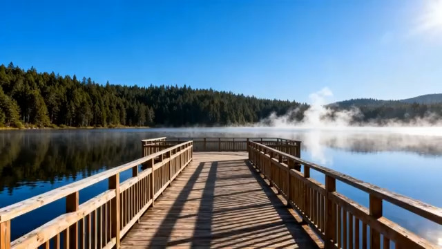  湖边森林木栈道风景342#横屏 	 