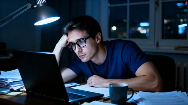 男子夜间在家使用笔记本电脑2915#横屏 