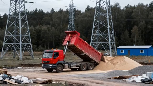  红色自卸车工地卸料场景2516#横屏 	 