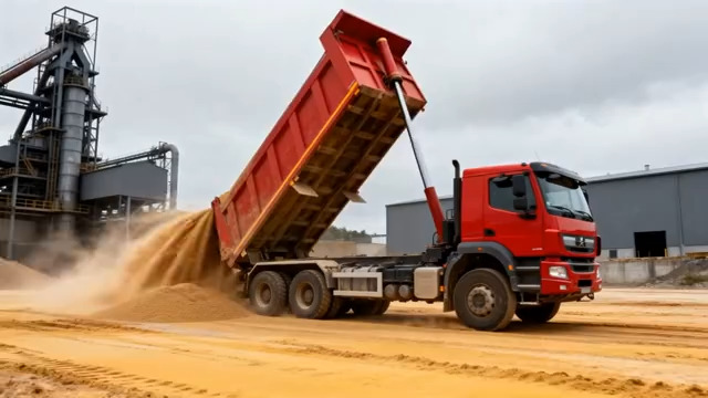  红色自卸车卸料工业场景2194#横屏 	 -