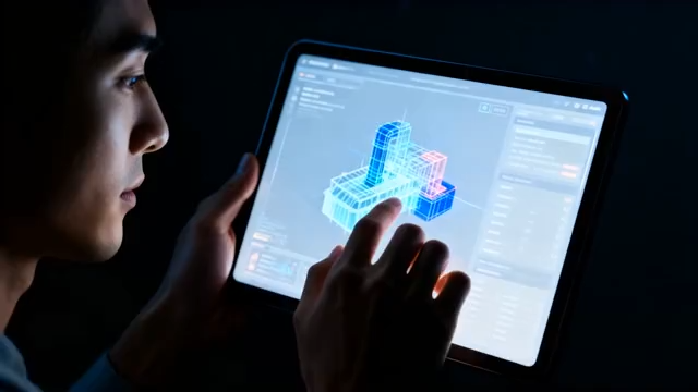 男子手持平板操作图形3549#横屏 