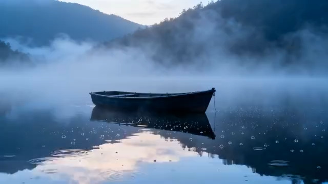  湖面小船晨景2119#横屏 	 