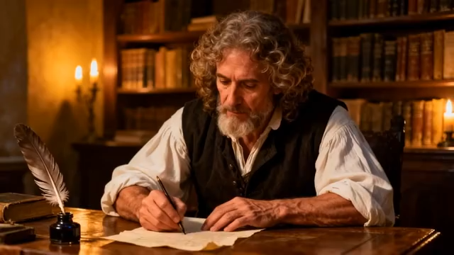 男子于书房用羽毛笔书写4383#横屏 