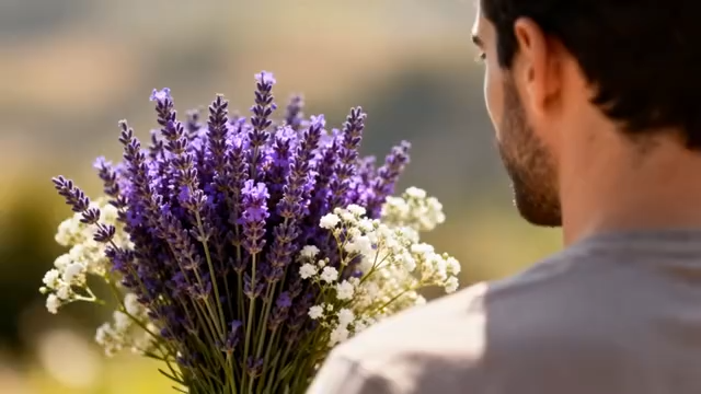 男子手持薰衣草花束4489#横屏 