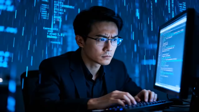 男子专注操作计算机3640#横屏 