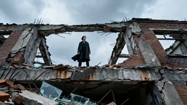 男子站立于废弃建筑之上4642#横屏 